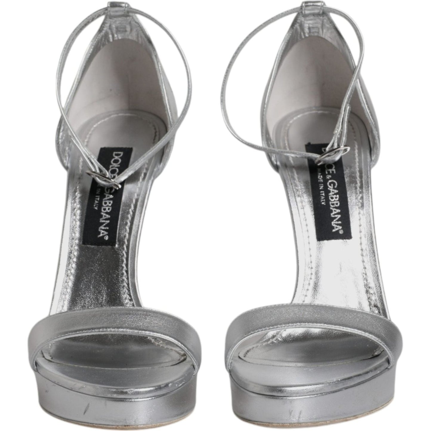 Dolce & Gabbana Silver Leather Platform Keira Sandals Shoes LA12077-40