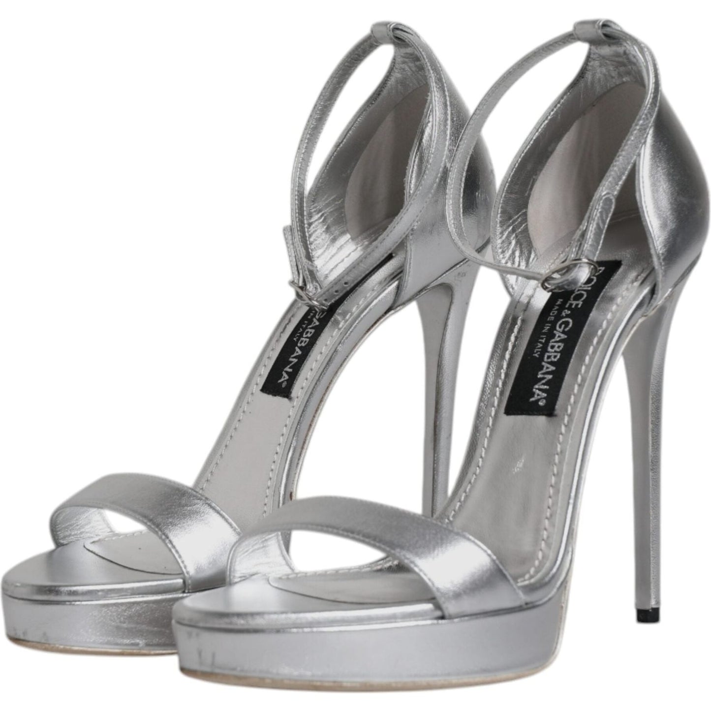 Dolce & Gabbana Silver Leather Platform Keira Sandals Shoes LA12077-40