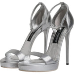 Dolce & Gabbana Silver Leather Platform Keira Sandals Shoes LA12077-40