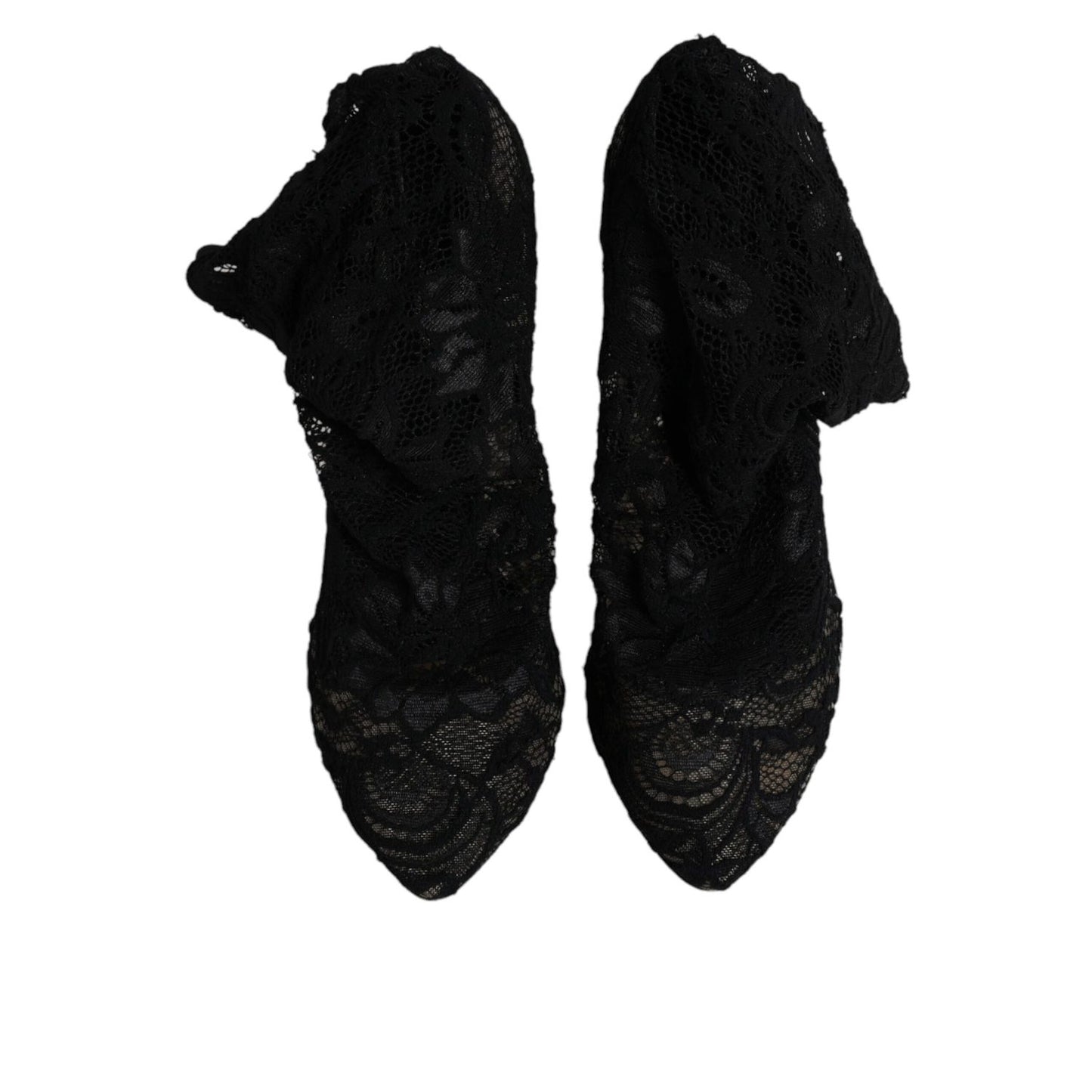 Dolce & Gabbana Black Lace Stretch Heels Mid Calf Boots Shoes