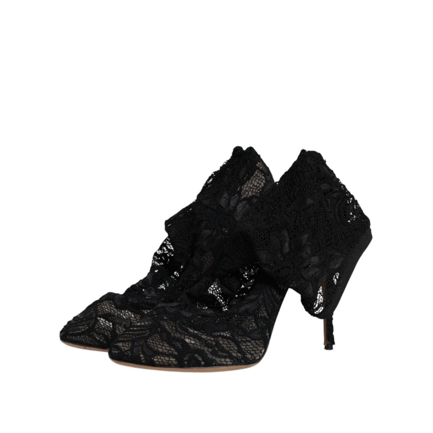 Dolce & Gabbana Black Lace Stretch Heels Mid Calf Boots Shoes
