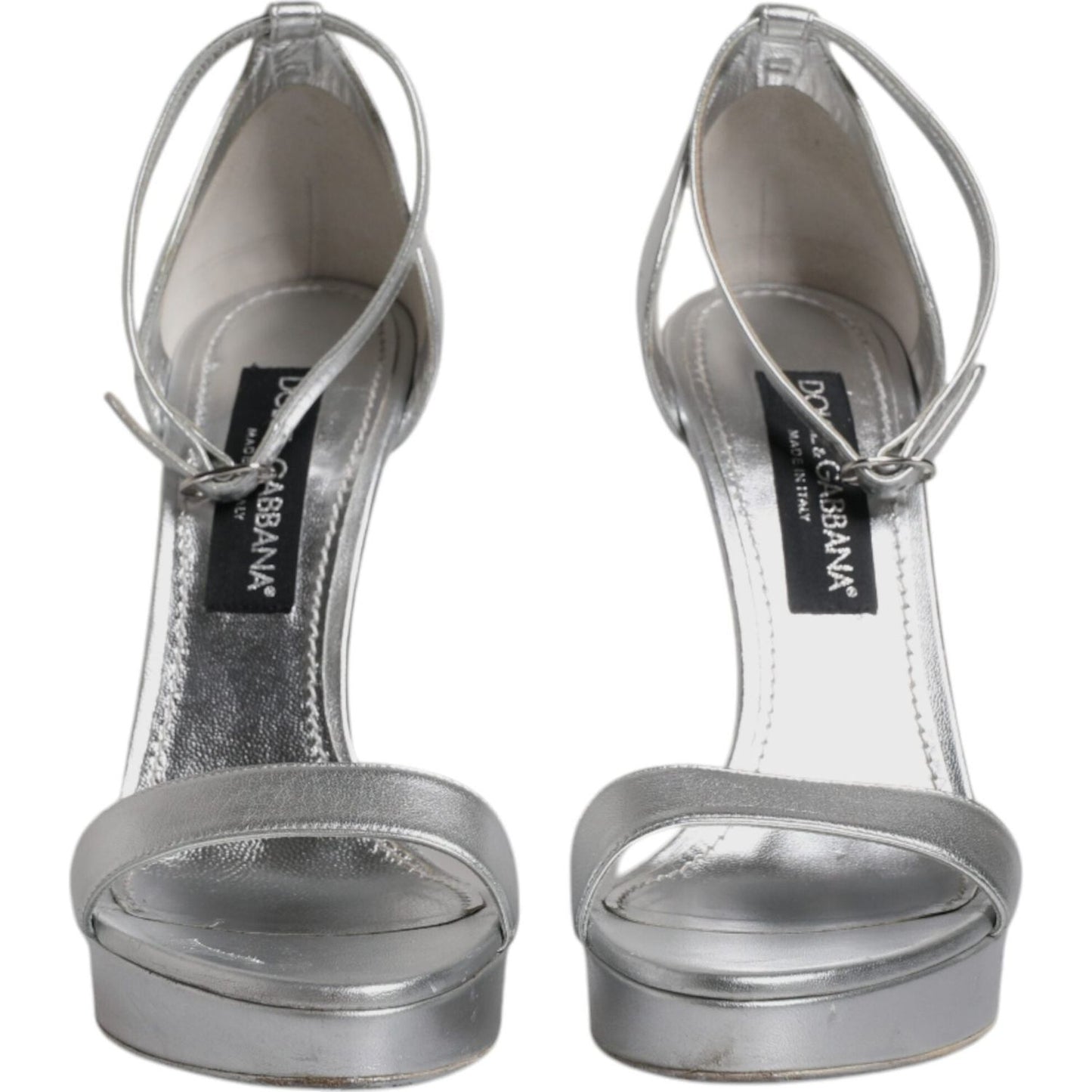 Dolce & Gabbana Silver Leather Platform Keira Sandals Shoes LA12135-40