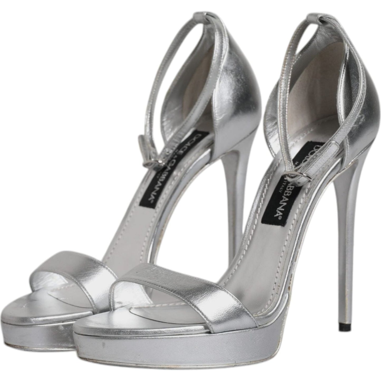 Dolce & Gabbana Silver Leather Platform Keira Sandals Shoes LA12135-40