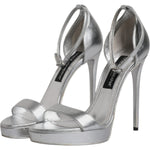 Dolce & Gabbana Silver Leather Platform Keira Sandals Shoes LA12135-40