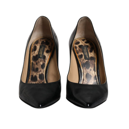 Dolce & Gabbana Black Calf Leather Stiletto Heels Pumps Shoes