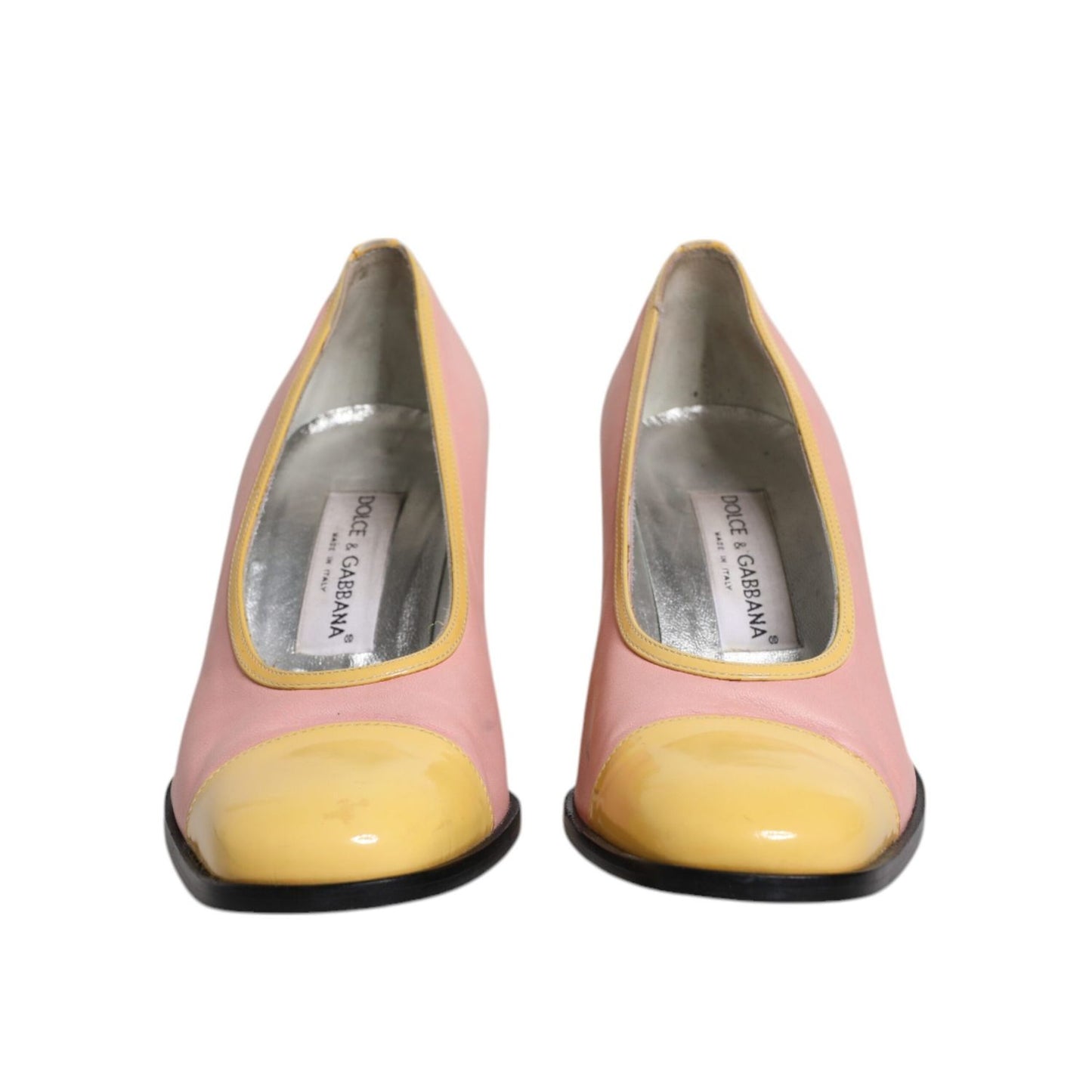 Dolce & Gabbana Pink Yellow Leather Block Heels Pumps Shoes LA12213-39