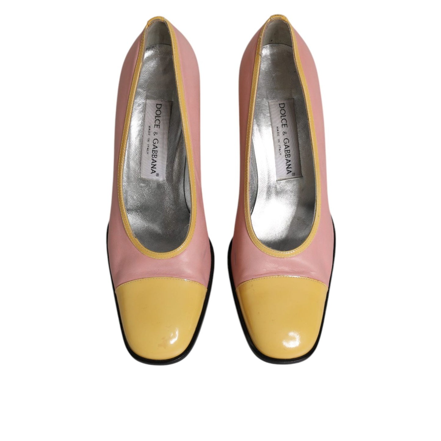 Dolce & Gabbana Pink Yellow Leather Block Heels Pumps Shoes LA12213-39