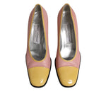 Dolce & Gabbana Pink Yellow Leather Block Heels Pumps Shoes LA12213-39