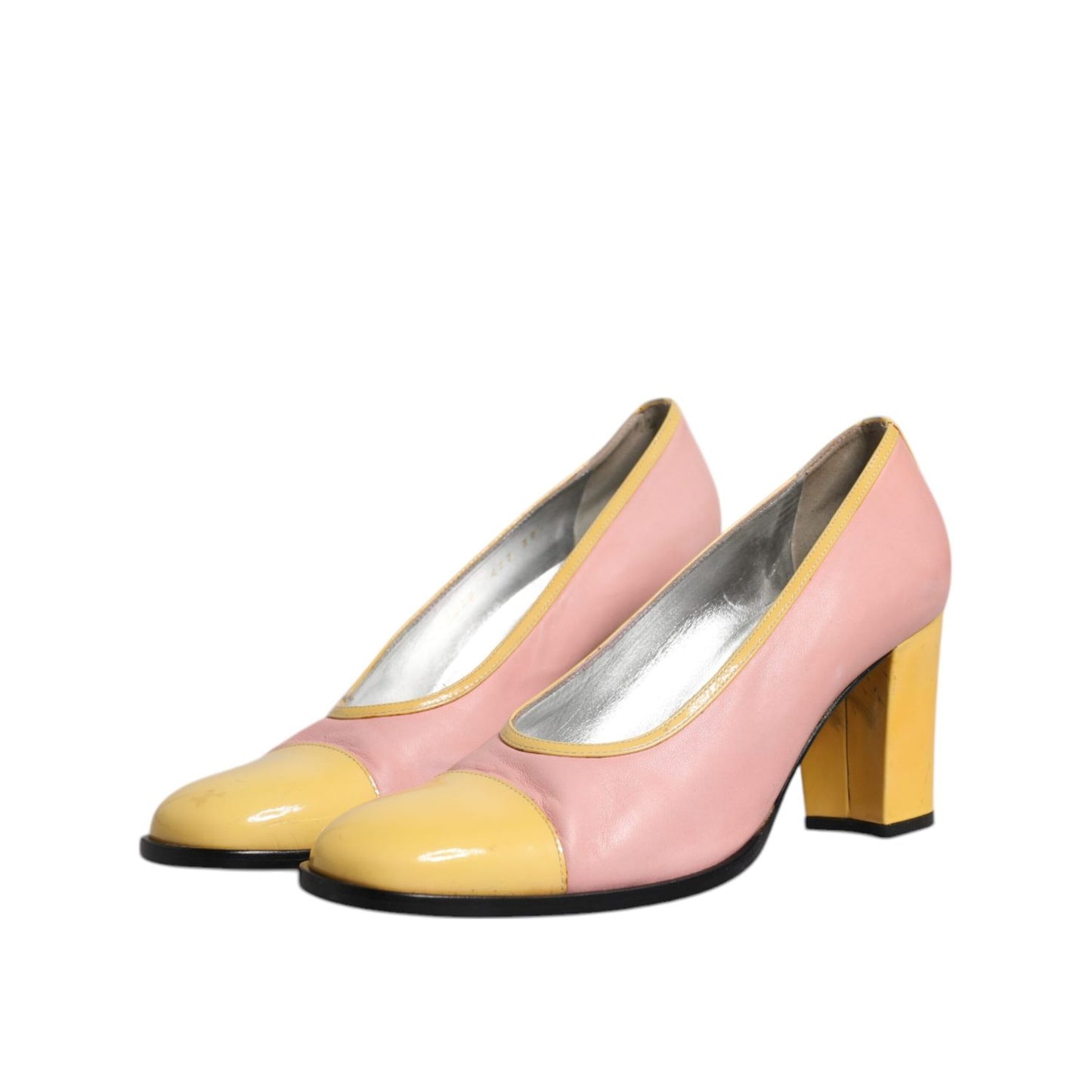 Dolce & Gabbana Pink Yellow Leather Block Heels Pumps Shoes LA12213-39