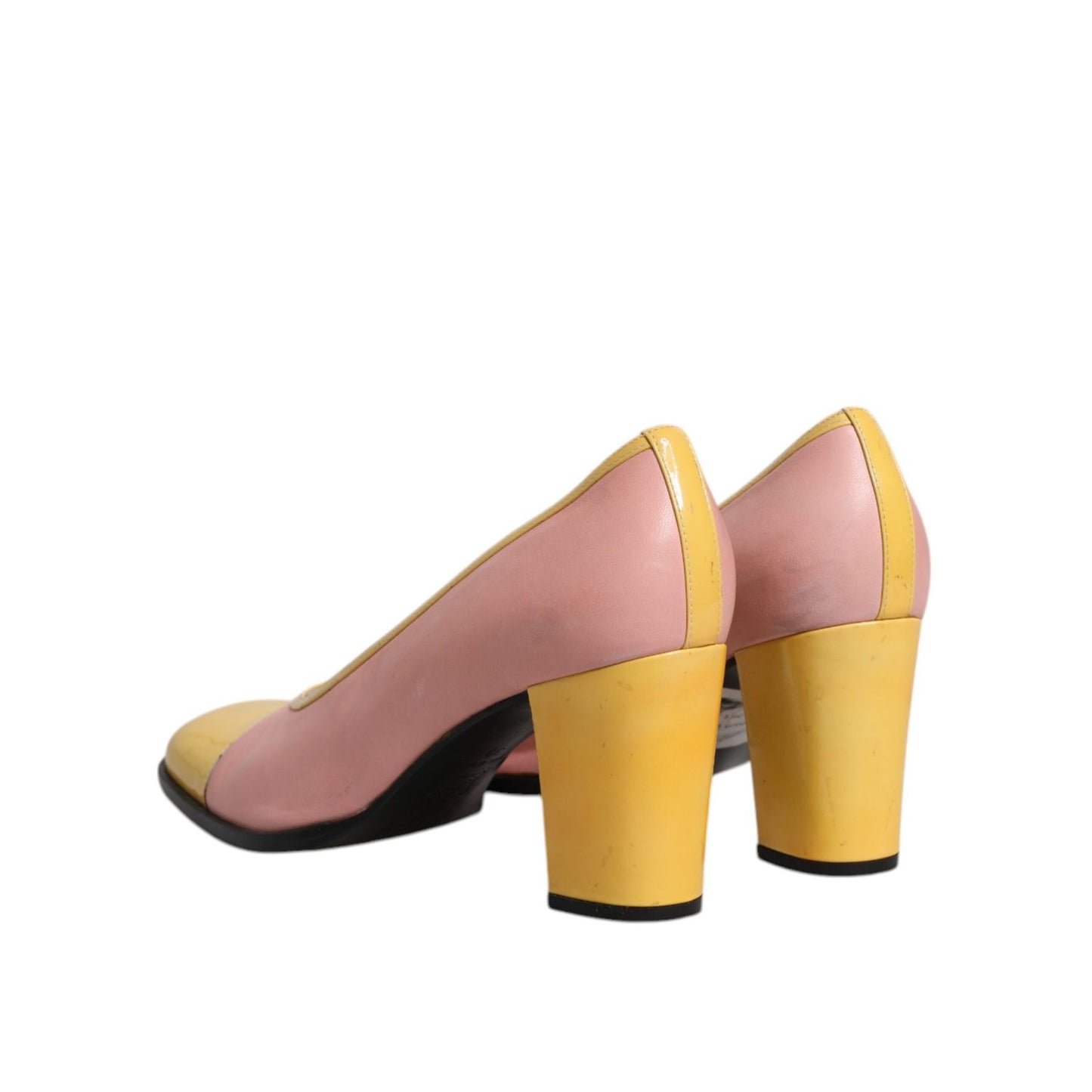 Dolce & Gabbana Pink Yellow Leather Block Heels Pumps Shoes LA12213-39