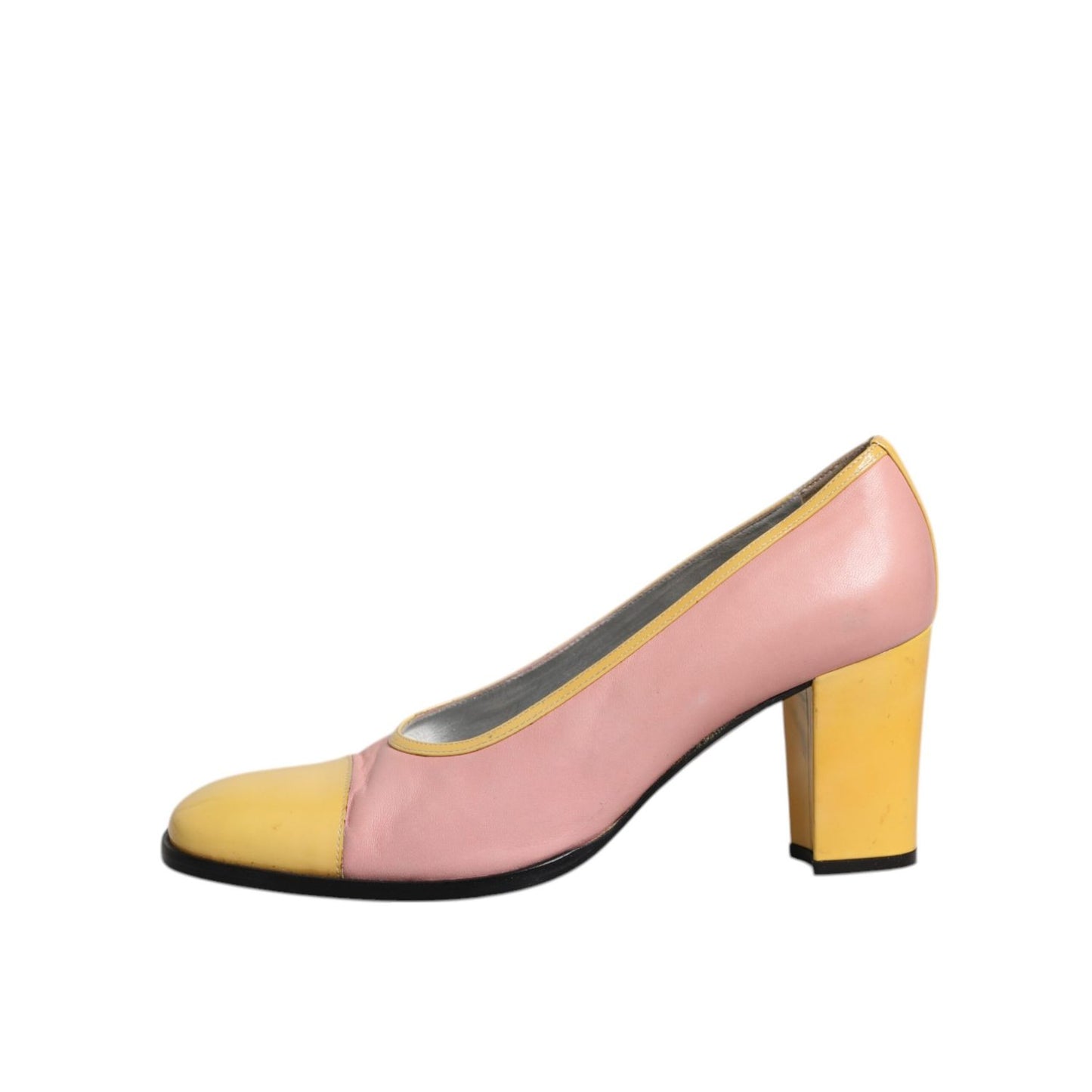 Dolce & Gabbana Pink Yellow Leather Block Heels Pumps Shoes LA12213-39
