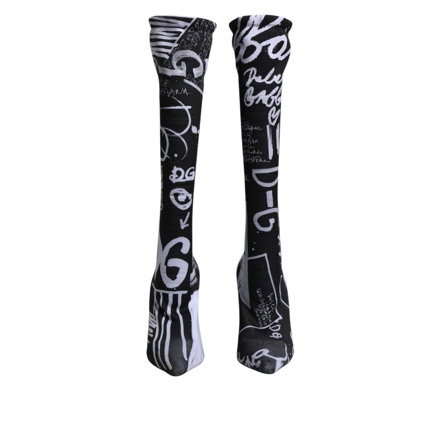 Dolce & Gabbana Black Logo Stretch Heels High Boots Shoes