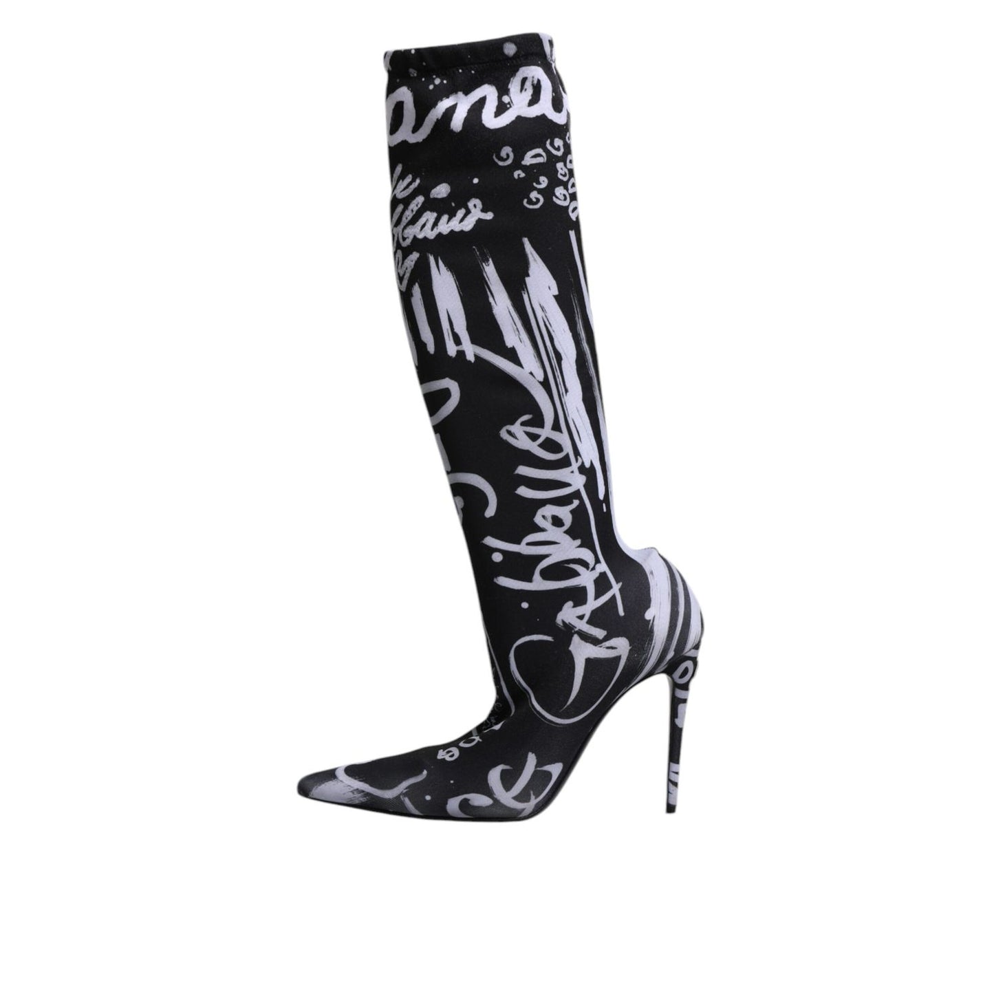 Dolce & Gabbana Black Logo Stretch Heels High Boots Shoes