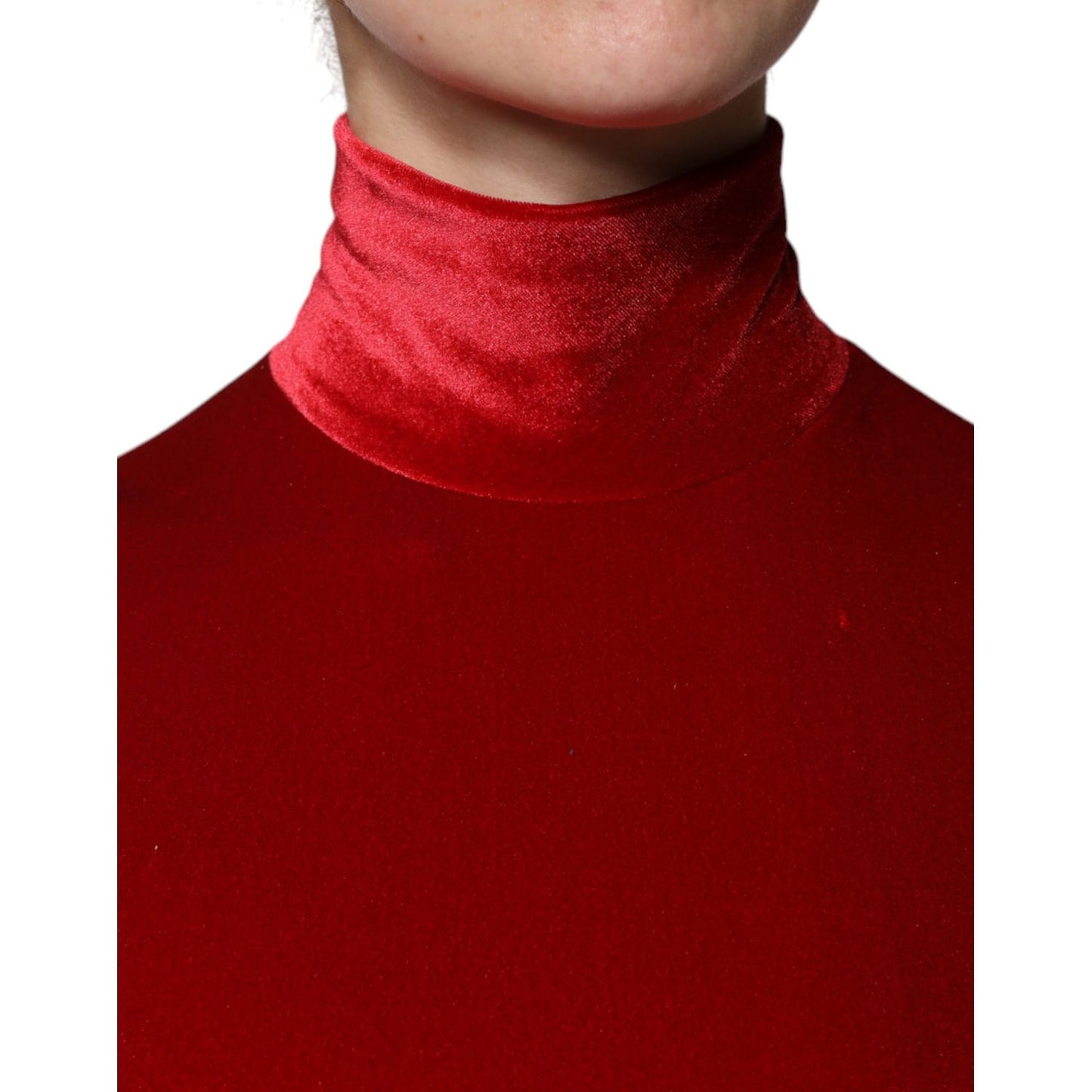 Dolce & Gabbana Red Velvet Long Sleeves Bodycon Mini Dress