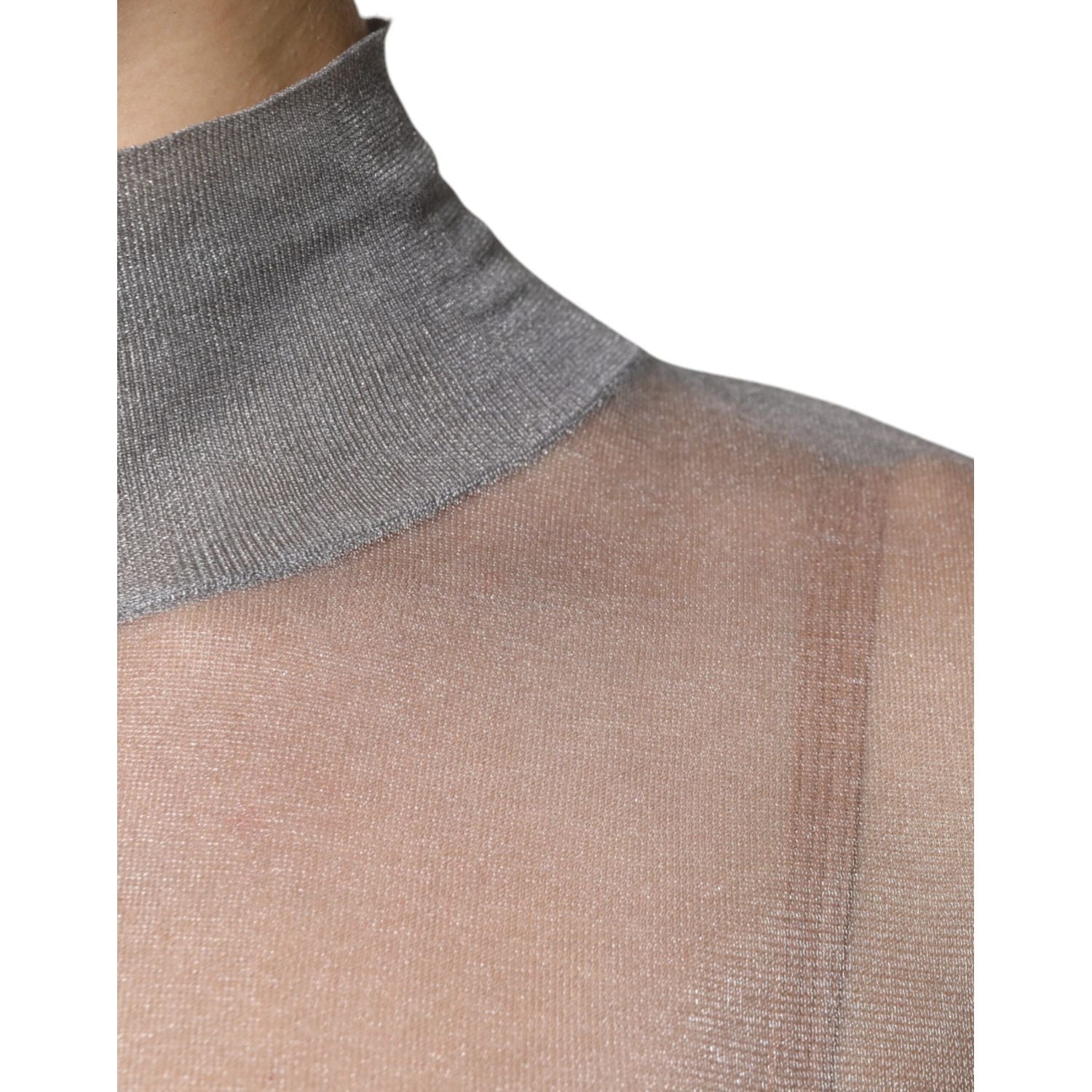 Dolce & Gabbana Grey Mesh Turtleneck Long Sleeve Blouse Top