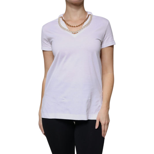 Dolce & Gabbana White Cotton Necklace Chain Short Sleeves T-shirt TSH87552-38