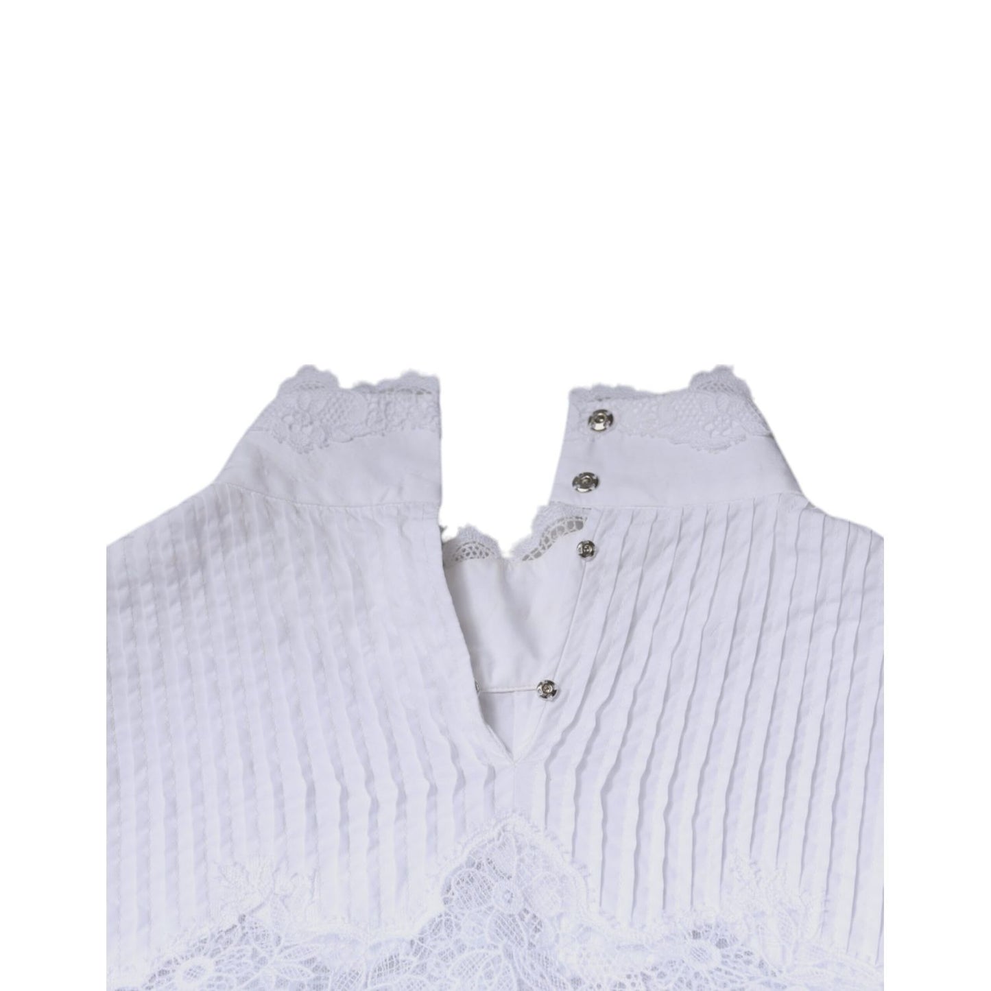 Dolce & Gabbana White Cotton Lace Trim Turtleneck Blouse Top