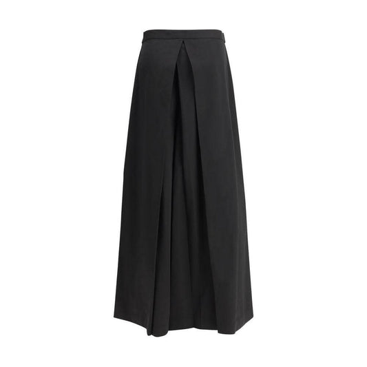 Fabiana Filippi black relaxed fit pants with wide legs and pleats, featuring a knotted sash and side welt pockets, elegant and feminine.