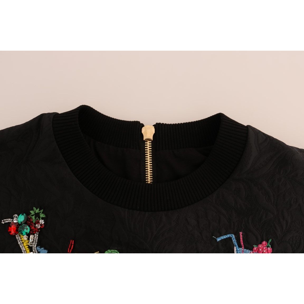 Dolce & Gabbana Black Brocade Cocktail Crystal Sweater