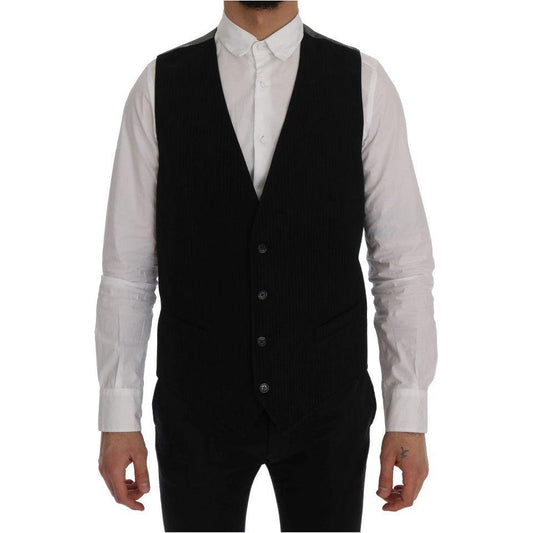 Dolce & Gabbana Elegant Striped Waistcoat Vest Dolce & Gabbana Gray