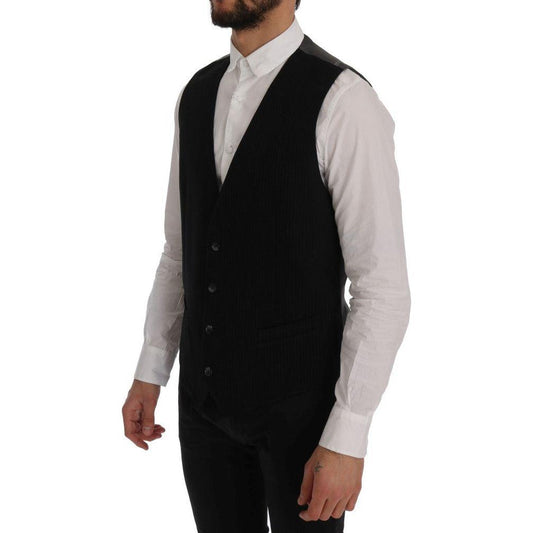 Dolce & Gabbana Elegant Striped Waistcoat Vest Dolce & Gabbana Dark Gray