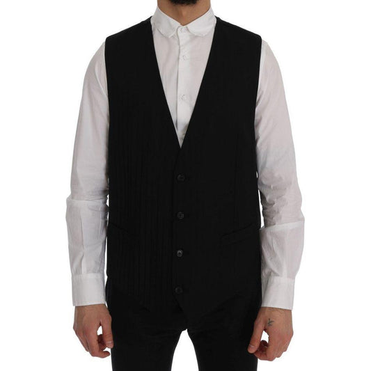 Dolce & Gabbana Elegant Striped Wool Blend Waistcoat Vest Dolce & Gabbana Gray