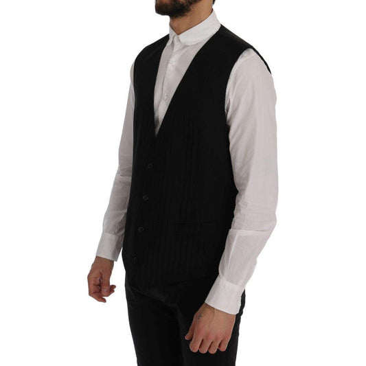 Dolce & Gabbana Elegant Striped Wool Blend Waistcoat Vest Dolce & Gabbana Dark Gray