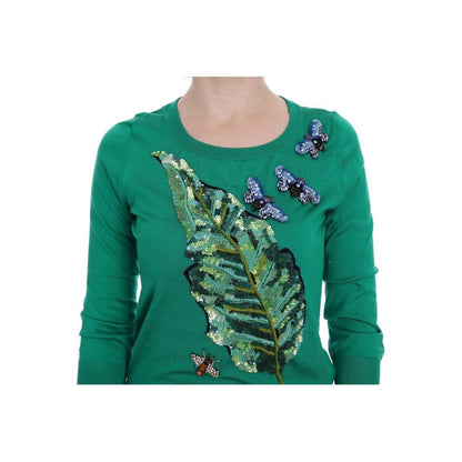 Dolce & Gabbana Green Silk Crystal Banana Sweater