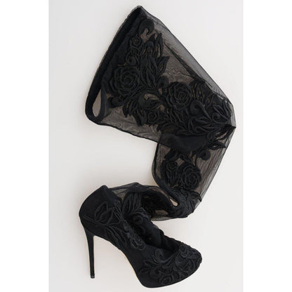 Dolce & Gabbana Black Floral Embroidered Socks Boots