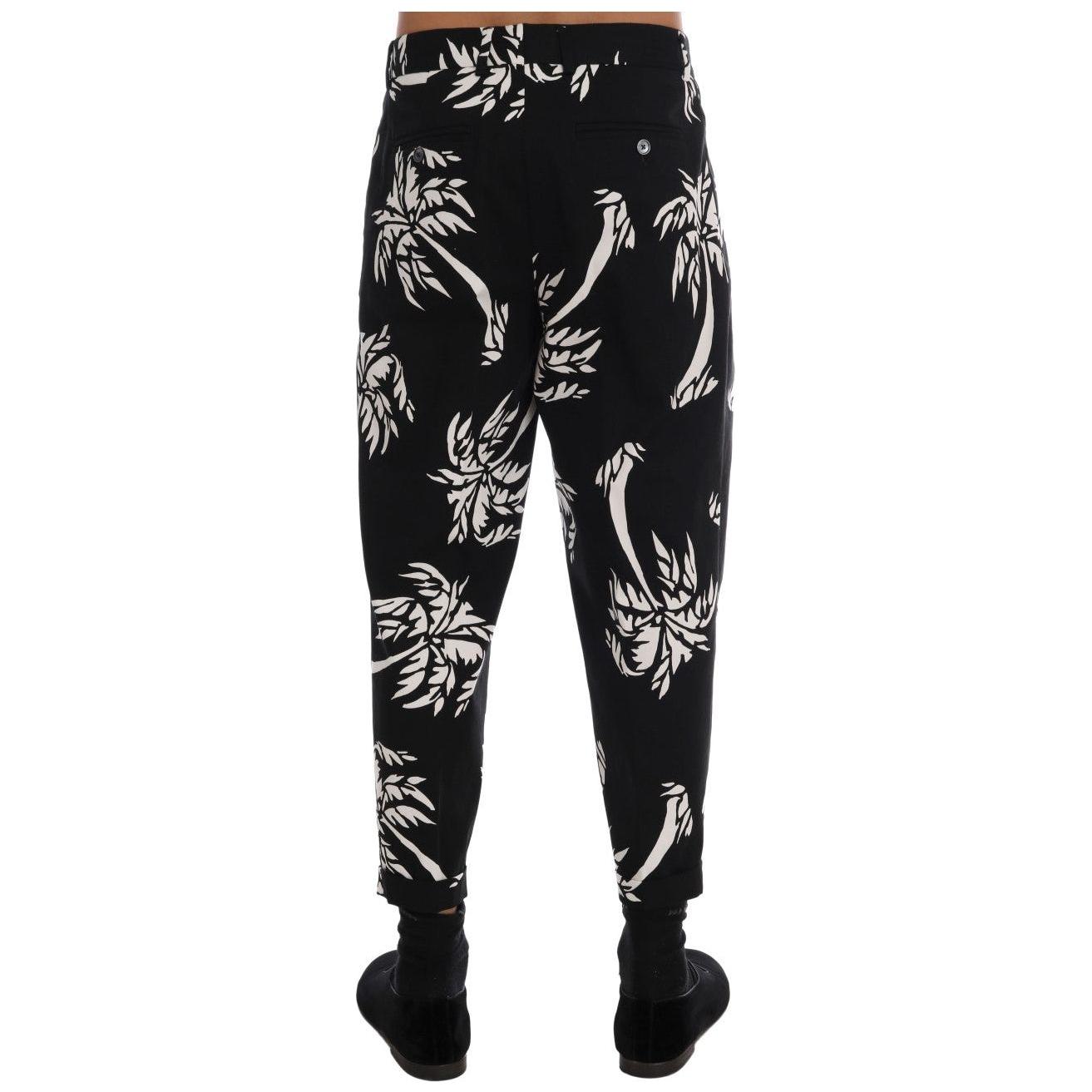 Dolce & Gabbana Black Tree Cotton Stretch Pants