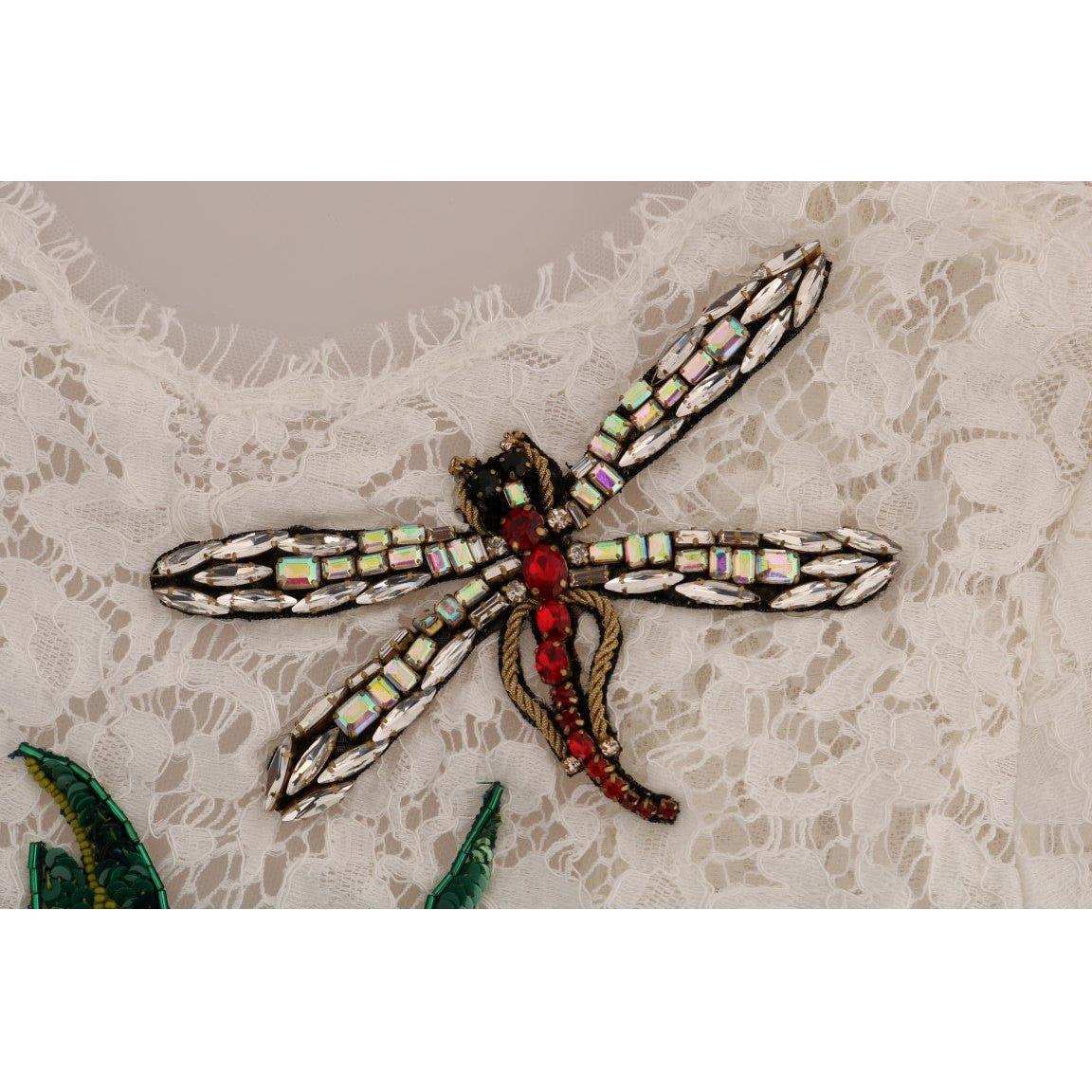 Dolce & Gabbana White Crystal Embellished Lace Blouse