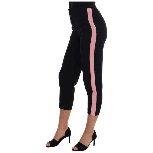 Dolce & Gabbana Chic Black Capri Pants with Pink Side Stripes Jeans & Pants Dolce & Gabbana Black