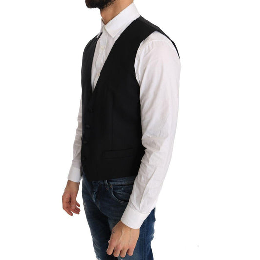 Dolce & Gabbana Elegant Slim Fit Formal Vest in Black Dolce & Gabbana Light Gray