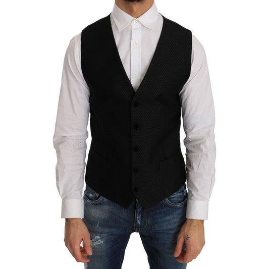 Dolce & Gabbana Elegant Polka Dot Black Dress Vest Dolce & Gabbana Black