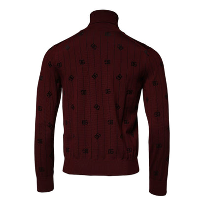 Dolce & Gabbana Maroon Monogram Turtleneck Pullover Sweater