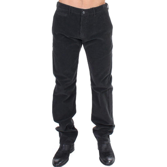 GF Ferre Elegant Black Cotton Corduroy Pants Jeans & Pants GF Ferre Dark Slate Gray