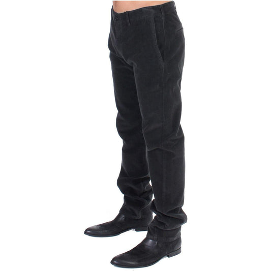 GF Ferre Elegant Black Cotton Corduroy Pants Jeans & Pants GF Ferre Dark Slate Gray