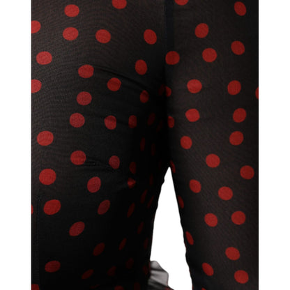 Dolce & Gabbana Black Red Polka Dot Silk Layered Midi Dress