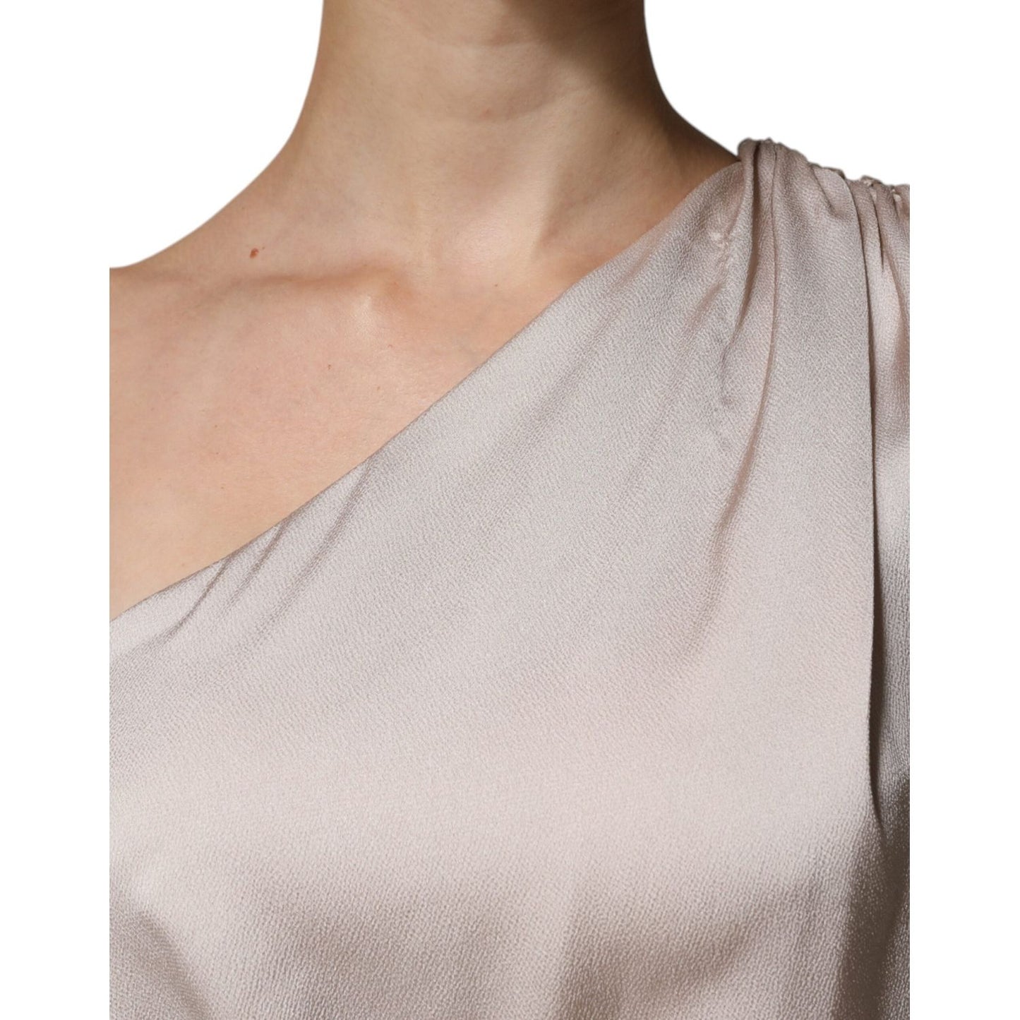 Christian Pellizzari Beige One Shoulder Asymmetric Drape Dress