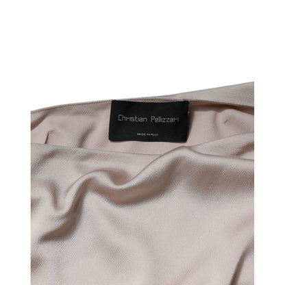 Christian Pellizzari Beige One Shoulder Asymmetric Drape Dress