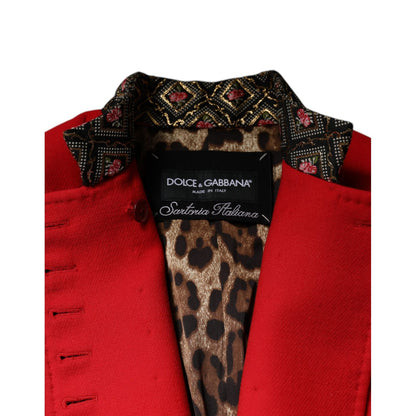 Dolce & Gabbana Red Jacquard Wool Women Trenchcoat Jacket