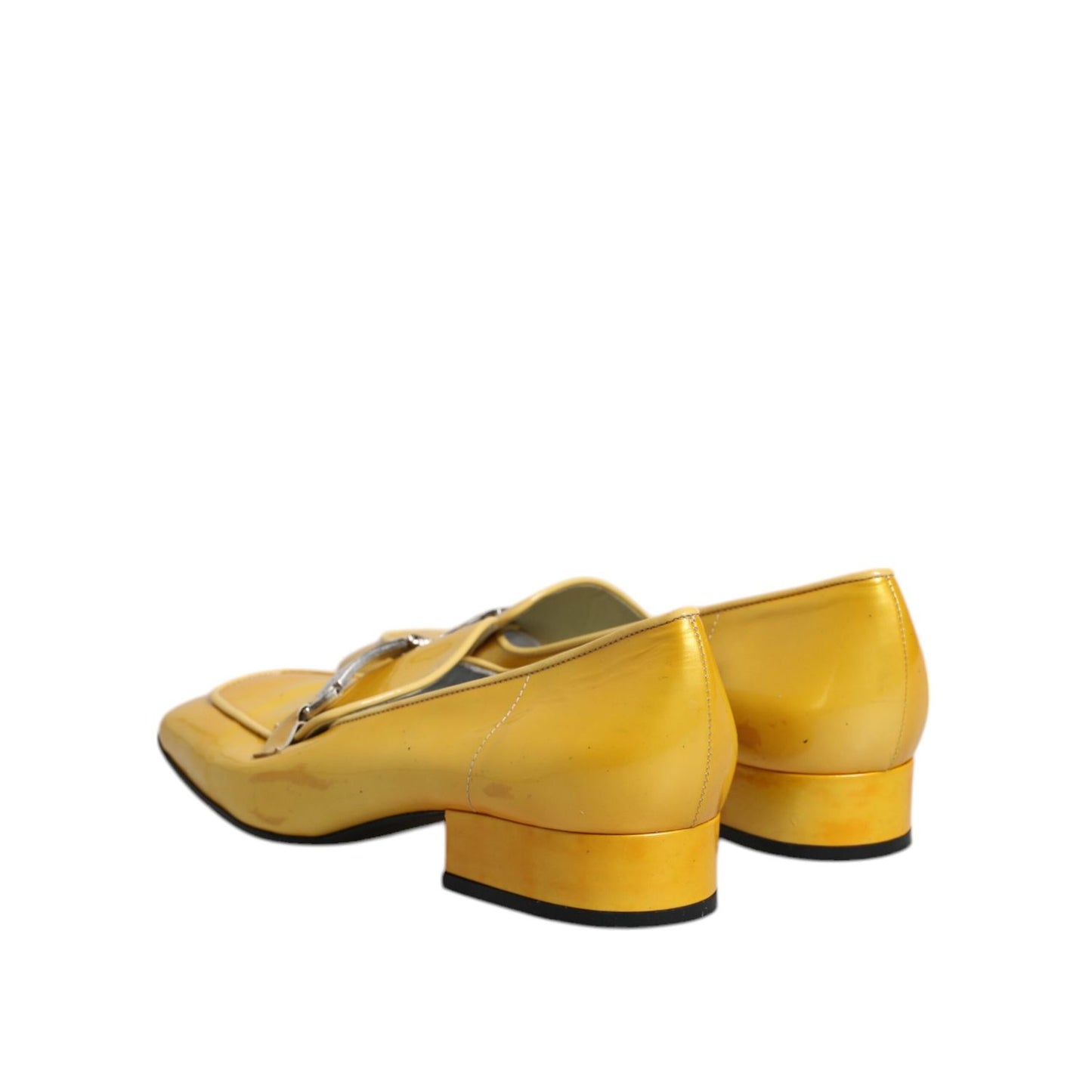Dolce & Gabbana Yellow Leather Logo Plaque Slip On Mocassin Shoes