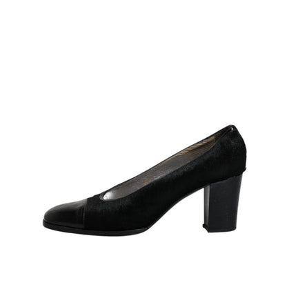 Dolce & Gabbana Black Leather Block Heels Pumps Shoes