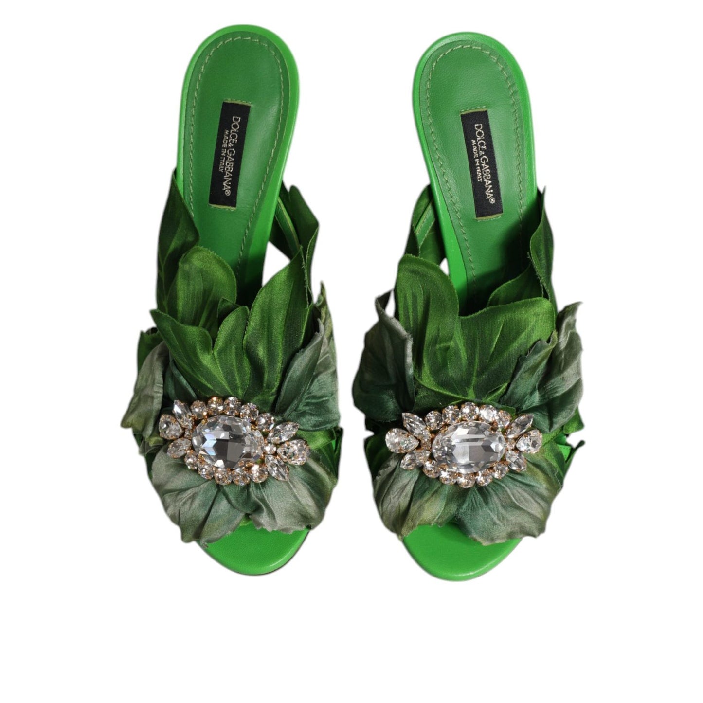 Dolce & Gabbana Green Crystal Slides KEIRA Sandal Shoes