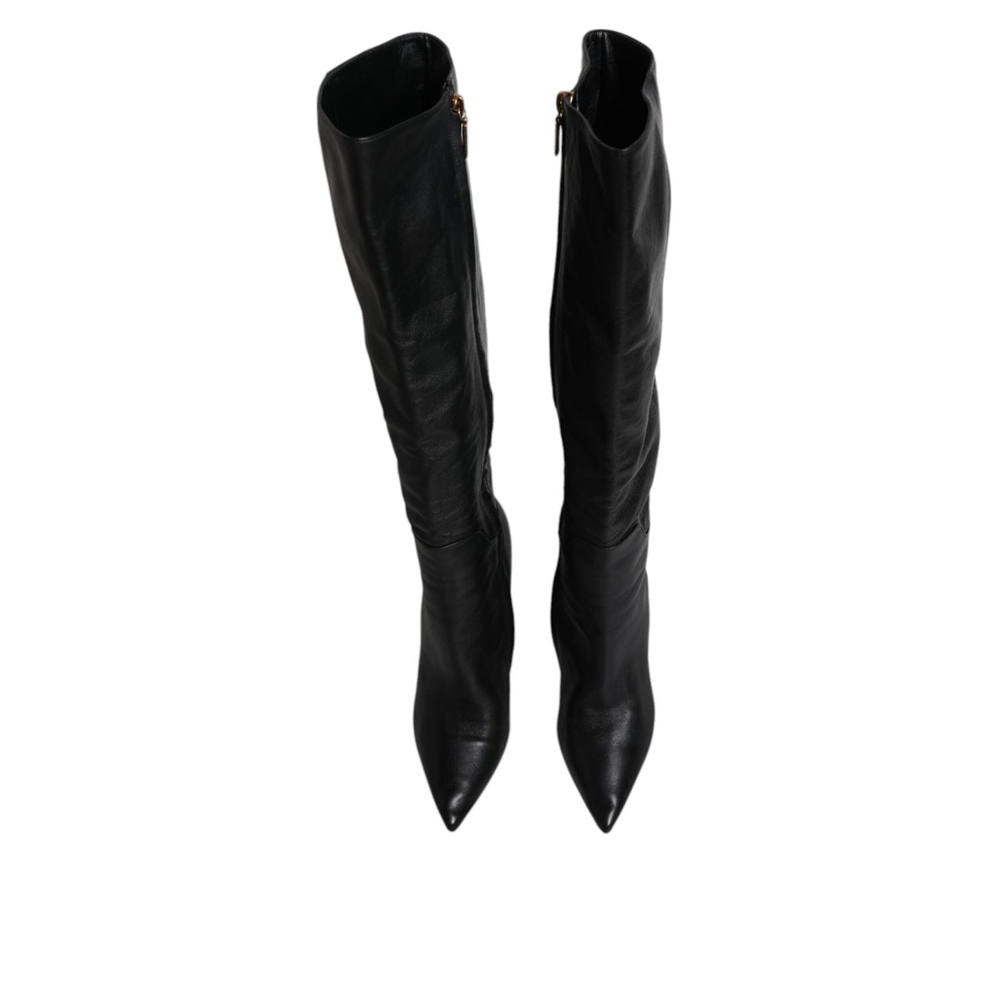 Dolce & Gabbana Black Leather Heels Knee High Boots Shoes