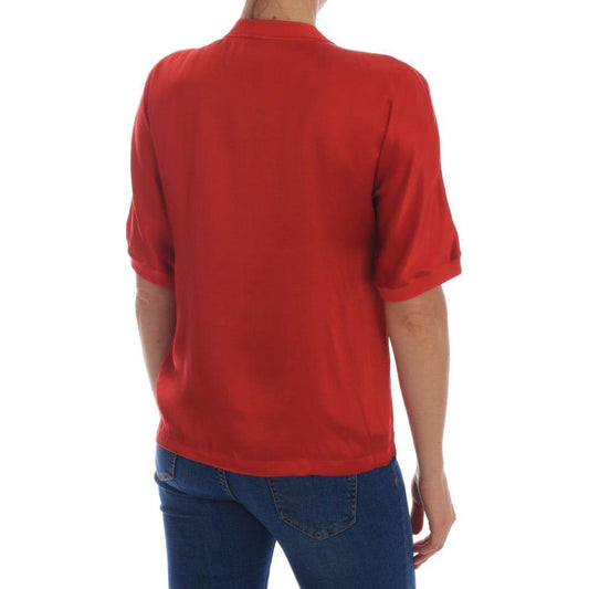 Dolce & Gabbana Elegant Red Silk Crystal-Embellished Blouse Dolce & Gabbana Brown