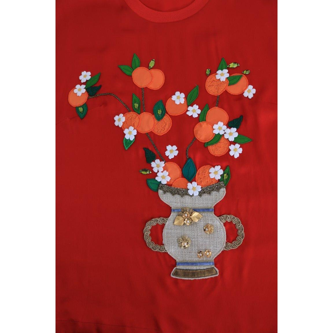 Dolce & Gabbana Red Silk Oranges Floral Crystal Blouse TSH1931-38