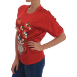 Dolce & Gabbana Red Silk Oranges Floral Crystal Blouse TSH1931-38