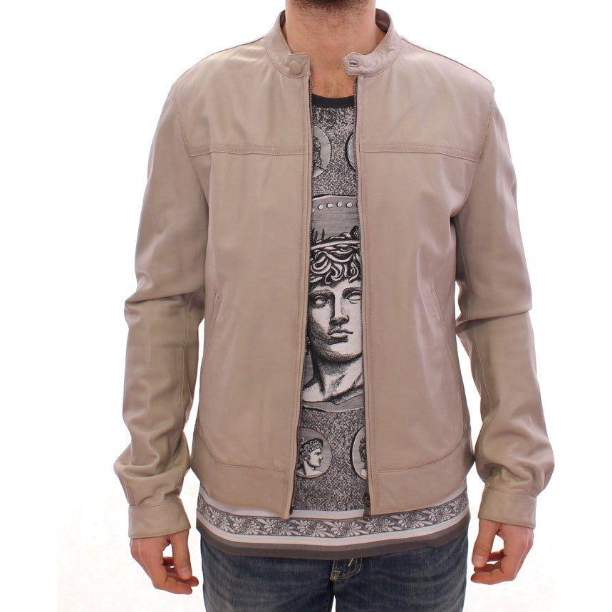 Dolce & Gabbana Beige Leather Jacket Biker Coat Coats & Jackets