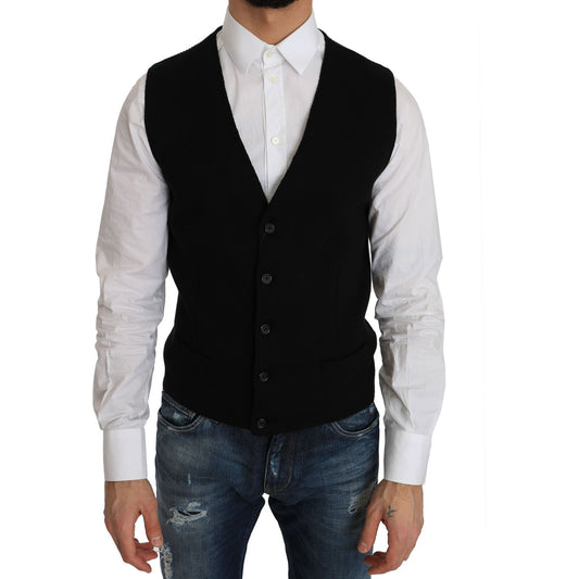 Dolce & Gabbana Sleek Black Cotton Formal Vest Dolce & Gabbana Black